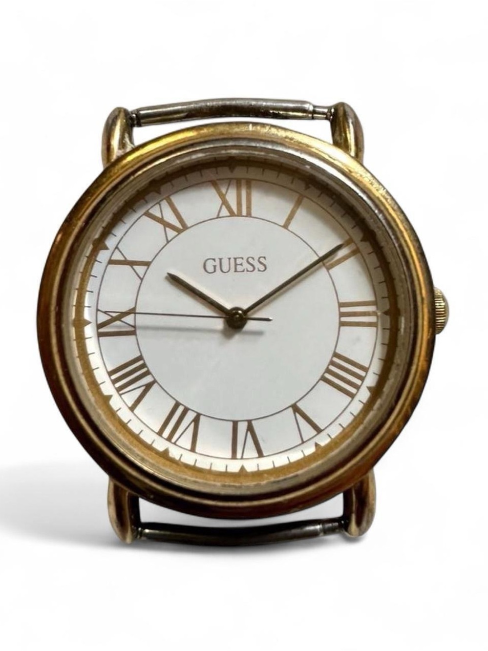 Vintage 1980s GUESS Gold Tone Round Watch Head with White Dial